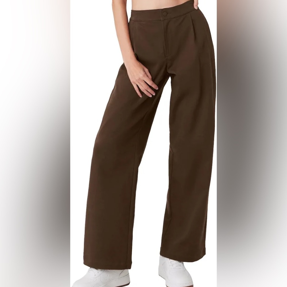 Alo Yoga Road Trip Wide Leg Pants L Brown Espresso High Rise Travel Trouser